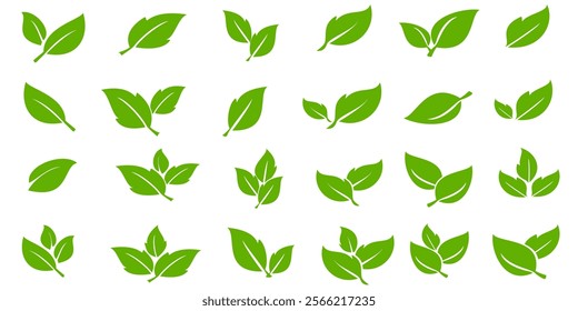 Green leaf icon in flat style, on white background. leaf icon set. nature icon, leaf vector illustration.
