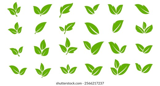 Green leaf icon in flat style, on white background. leaf icon set. nature icon, leaf vector illustration.