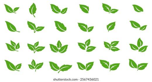 Green leaf icon in flat style, on white background. leaf icon set. nature icon, leaf vector illustration.