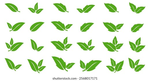 Green leaf icon in flat style, on white background. leaf icon set. nature icon, leaf vector illustration.
