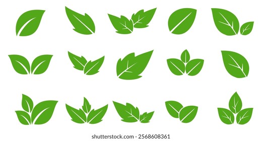 Green leaf icon in flat style, on white background. leaf icon set. nature icon, leaf vector illustration.
