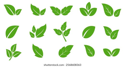 Green leaf icon in flat style, on white background. leaf icon set. nature icon, leaf vector illustration.