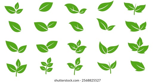 Green leaf icon in flat style, on white background. leaf icon set. nature icon, leaf vector illustration.