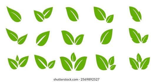 Green leaf icon in flat style, on white background. leaf icon set. nature icon, leaf vector illustration.