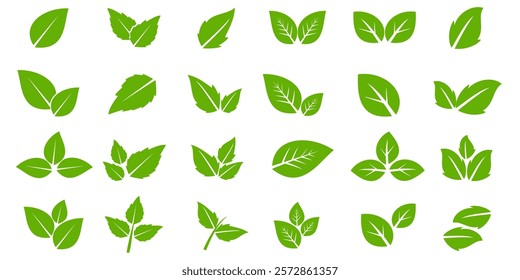Green leaf icon in flat style, on white background. leaf icon set. nature icon, leaf vector illustration.