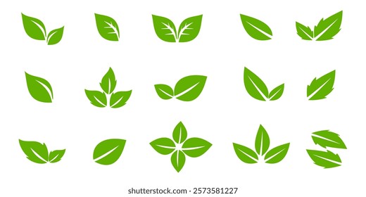 Green leaf icon in flat style, on white background. leaf icon set. nature icon, leaf vector illustration.