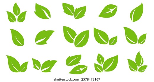 Green leaf icon in flat style, on white background. leaf icon set. nature icon, leaf vector illustration.