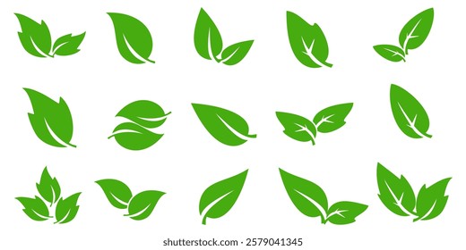 Green leaf icon in flat style, on white background. leaf icon set. nature icon, leaf vector illustration.