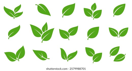 Green leaf icon in flat style, on white background. leaf icon set. nature icon, leaf vector illustration.