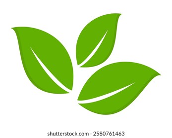 Green leaf icon in flat style, on white background. leaf icon set. nature icon, leaf vector illustration.