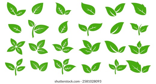 Green leaf icon in flat style, on white background. leaf icon set. nature icon, leaf vector illustration.