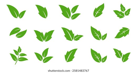 Green leaf icon in flat style, on white background. leaf icon set. nature icon, leaf vector illustration.