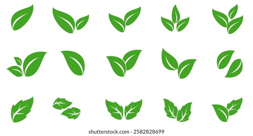 Green leaf icon in flat style, on white background. leaf icon set. nature icon, leaf vector illustration.