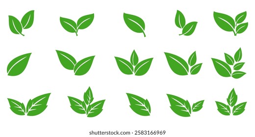 Green leaf icon in flat style, on white background. leaf icon set. nature icon, leaf vector illustration.