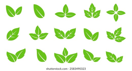 Green leaf icon in flat style, on white background. leaf icon set. nature icon, leaf vector illustration.