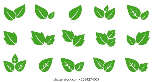Green leaf icon in flat style, on white background. leaf icon set. nature icon, leaf vector illustration.