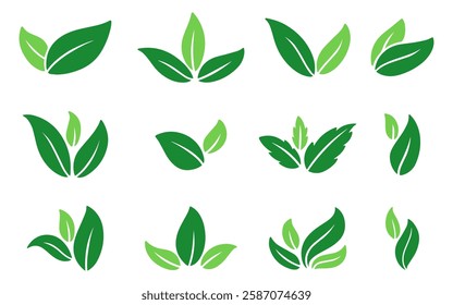 Green leaf icon in flat style, on white background. leaf icon set. nature icon, leaf vector illustration.