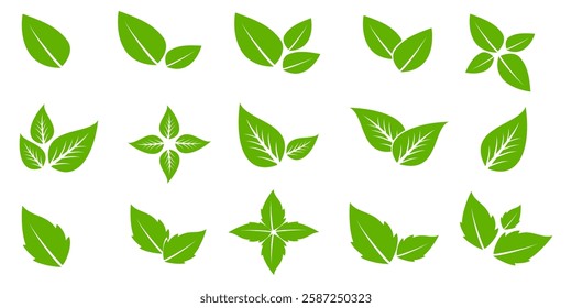 Green leaf icon in flat style, on white background. leaf icon set. nature icon, leaf vector illustration.