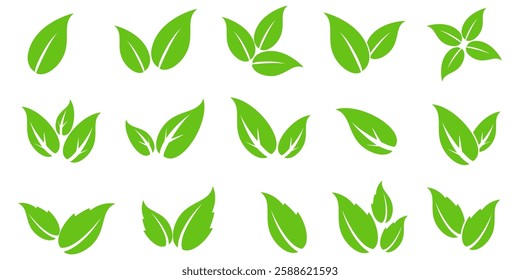 Green leaf icon in flat style, on white background. leaf icon set. nature icon, leaf vector illustration.