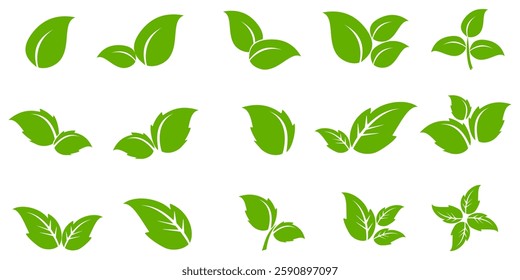 Green leaf icon in flat style, on white background. leaf icon set. nature icon, leaf vector illustration.