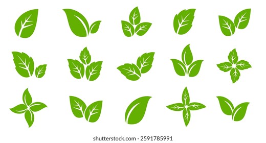 Green leaf icon in flat style, on white background. leaf icon set. nature icon, leaf vector illustration.