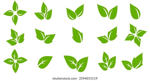 Green leaf icon in flat style, on white background. leaf icon set. nature icon, leaf vector illustration.