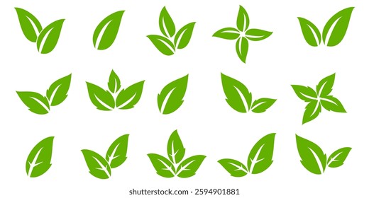 Green leaf icon in flat style, on white background. leaf icon set. nature icon, leaf vector illustration.