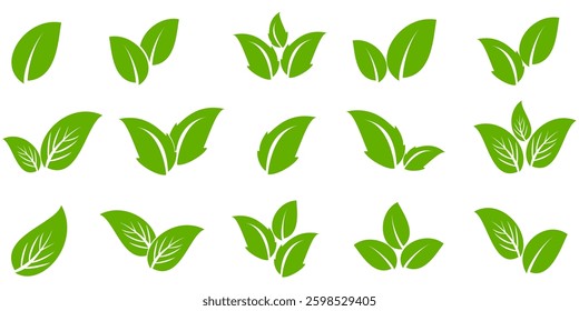 Green leaf icon in flat style, on white background. leaf icon set. nature icon, leaf vector illustration.