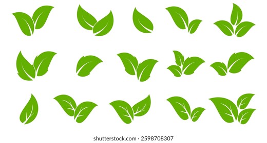 Green leaf icon in flat style, on white background. leaf icon set. nature icon, leaf vector illustration.