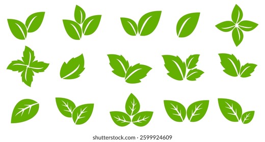 Green leaf icon in flat style, on white background. leaf icon set. nature icon, leaf vector illustration.