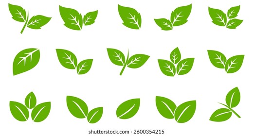 Green leaf icon in flat style, on white background. leaf icon set. nature icon, leaf vector illustration.