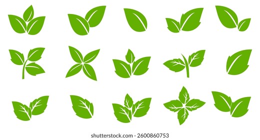 Green leaf icon in flat style, on white background. leaf icon set. nature icon, leaf vector illustration.