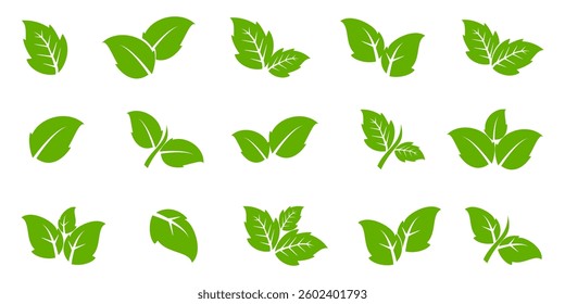 Green leaf icon in flat style, on white background. leaf icon set. nature icon, leaf vector illustration.