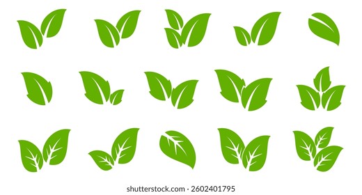 Green leaf icon in flat style, on white background. leaf icon set. nature icon, leaf vector illustration.