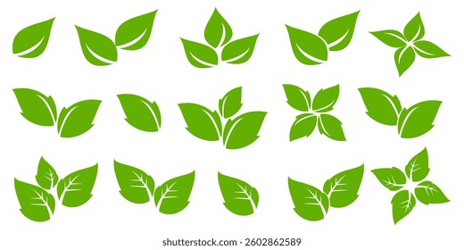 Green leaf icon in flat style, on white background. leaf icon set. nature icon, leaf vector illustration.