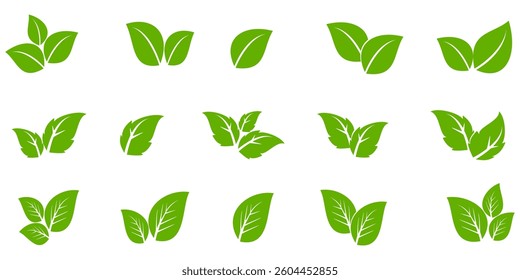 Green leaf icon in flat style, on white background. leaf icon set. nature icon, leaf vector illustration.