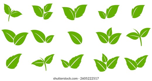 Green leaf icon in flat style, on white background. leaf icon set. nature icon, leaf vector illustration.