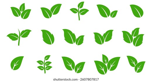Green leaf icon in flat style, on white background. leaf icon set. nature icon, leaf vector illustration.