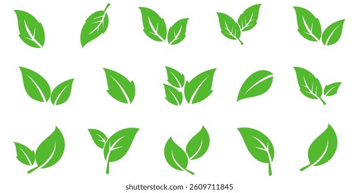 Green leaf icon in flat style, on white background. leaf icon set. nature icon, leaf vector illustration.