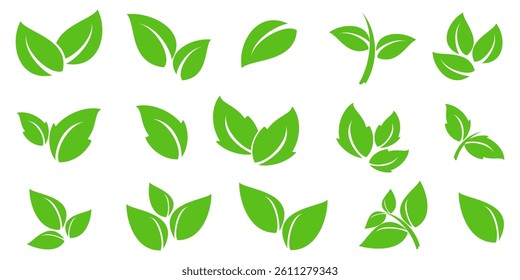 Green leaf icon in flat style, on white background. leaf icon set. nature icon, leaf vector illustration.