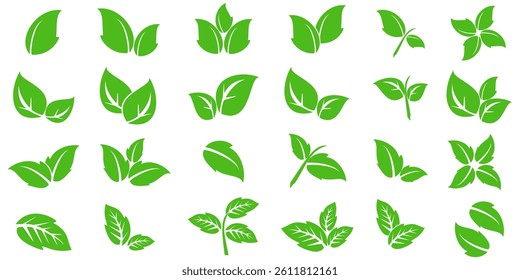 Green leaf icon in flat style, on white background. leaf icon set. nature icon, leaf vector illustration.