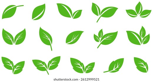 Green leaf icon in flat style, on white background. leaf icon set. nature icon, leaf vector illustration.
