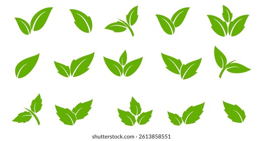 Green leaf icon in flat style, on white background. leaf icon set. nature icon, leaf vector illustration