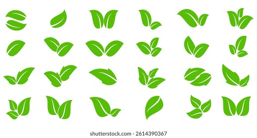 Green leaf icon in flat style, on white background. leaf icon set. nature icon, leaf vector illustration