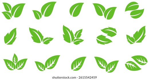 Green leaf icon in flat style, on white background. leaf icon set. nature icon, leaf vector illustration.