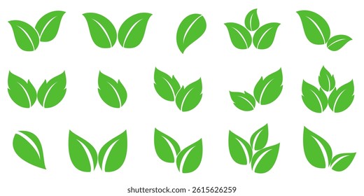 Green leaf icon in flat style, on white background. leaf icon set. nature icon, leaf vector illustration.