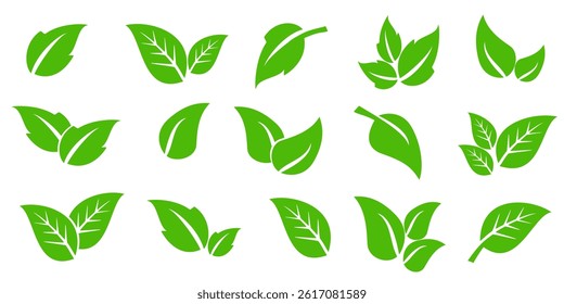 Green leaf icon in flat style, on white background. leaf icon set. nature icon, leaf vector illustration.