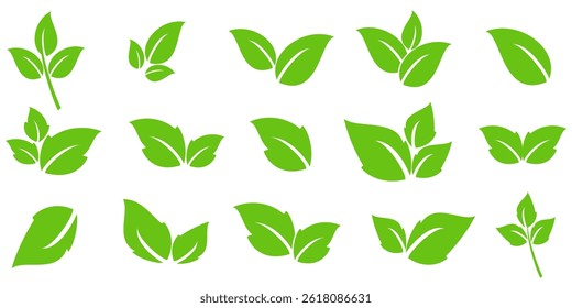 Green leaf icon in flat style, on white background. leaf icon set. nature icon, leaf vector illustration.