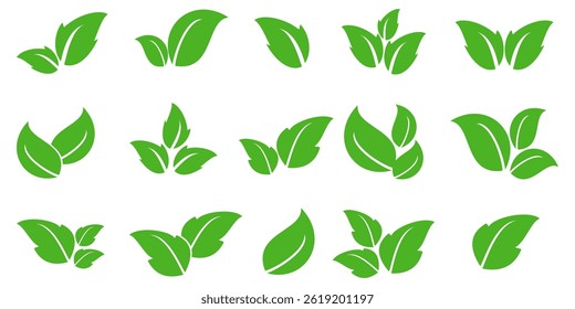 Green leaf icon in flat style, on white background. leaf icon set. nature icon, leaf vector illustration.