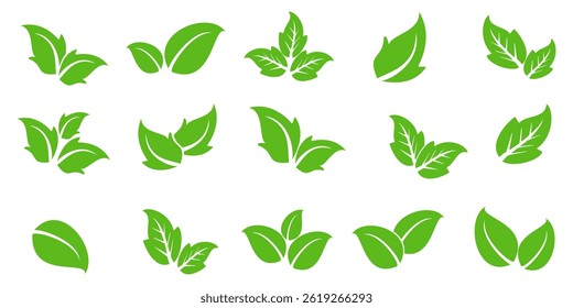 Icono de hoja verde en estilo plano, sobre fondo blanco. conjunto de iconos de hoja. icono de la naturaleza, Ilustración vectorial de la hoja.